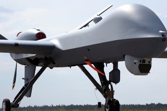 An MQ9 Predator drone is displayed at the Berlin Air Show ILA in Berlin, Germany, on May 30, 2016. China on Thursday, April 11, 2024 announced sanctions against two U.S. defense companies, one of which produces the Predator drone, over what it says is their support for arms sales to Taiwan, the self-governing island democracy Beijing claims as its own territory to be recovered by force if necessary.