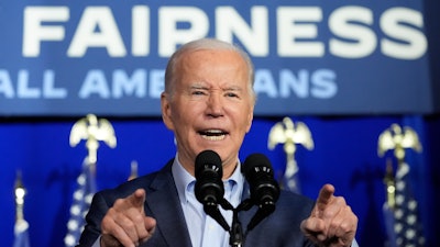President Joe Biden speaks at a campaign event, Tuesday, April 16, 2024, in Scranton, Pa.