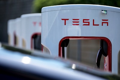 A Tesla charging station is seen, Sept. 28, 2023, in Woodstock, Ga.