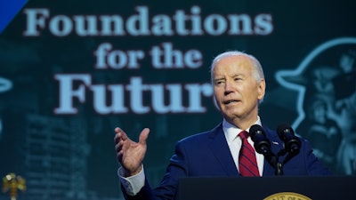 President Joe Biden speaks to the North America's Building Trade Union National Legislative Conference, Wednesday, April 24, 2024, in Washington.