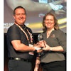 (Left) Chris Baschuk of Point Designs LLC, with Bonnie Meyer, accepting the award for his first-place finish in the Advanced Concepts category of AMUG’s 2024 Technical Competition.