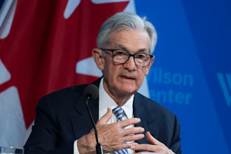 Federal Reserve Chair Jerome Powell participates in a Washington Forum on the Canadian Economy, together with Tiff Macklem, Governor of the Bank of Canada, Wednesday, April 16, 2025, in Washington.