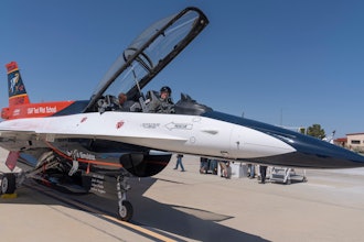 Air Force Secretary Frank Kendall sits in the front cockpit of an X-62A VISTA aircraft at Edwards Air Force Base, Calif., on Thursday, May 2, 2024.