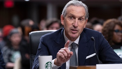 Starbucks founder and former CEO Howard Schultz testifies before the Senate Health, Education, Labor and Pensions Committee at the Capitol, March 29, 2023.
