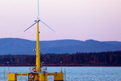 The University of Maine's first prototype of an offshore wind turbine is seen in this Sept. 20, 2013 file photo, near Castine Maine.