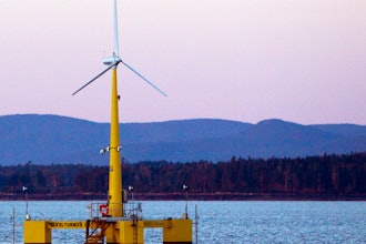 The University of Maine's first prototype of an offshore wind turbine is seen in this Sept. 20, 2013 file photo, near Castine Maine.