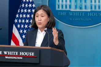 U.S. Trade Representative Katherine Tai speaks with reporters in the James Brady Press Briefing Room at the White House, Tuesday, May 14, 2024, in Washington.
