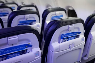 Safety cards in seat backs are seen on an Alaska Airlines Boeing 737 Max 9 aircraft awaiting inspection at the airline's hangar at Seattle-Tacoma International Airport Jan. 10, 2024, in SeaTac, Wash.