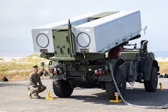 The Remotely Operated Ground Unit for Expeditionary Fires (ROGUE-Fires) to be used in the Navy/Marine Expeditionary Ship Interdiction System.