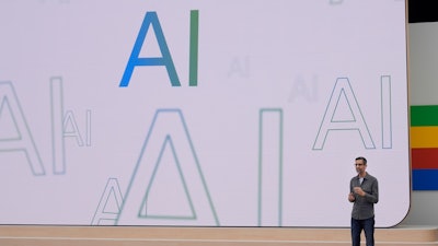 Alphabet CEO Sundar Pichai speaks at a Google I/O event in Mountain View, Calif., Tuesday, May 14, 2024.