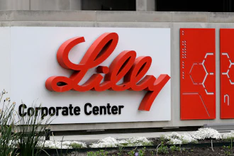 A sign for Eli Lilly & Co. sits outside their corporate headquarters in Indianapolis on April 26, 2017.
