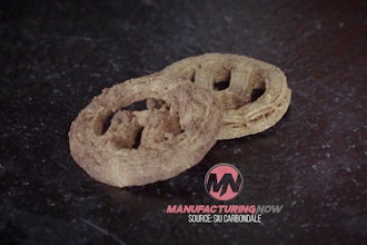 A 3D-printed cookie made out of plastic waste at Southern Illinois University Carbondale.