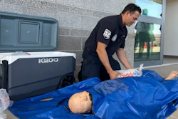 Phoenix Fire Capt. John Prato demonstrates a new protocol that the fire department in America’s hottest big city is adopting as the West braces for the first heat wave of the summer season, Monday, June 3, 2024, in Phoenix. The cold water immersion therapy already used by hospitals in the area will also now be used by Phoenix fire and paramedics personnel on every patient they encounter this season with signs of heat stroke.