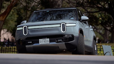 A Rivian sports-utility vehicle is seen on display in Austin, Texas.