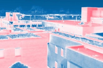 A thermal image of buildings walls and roofs.