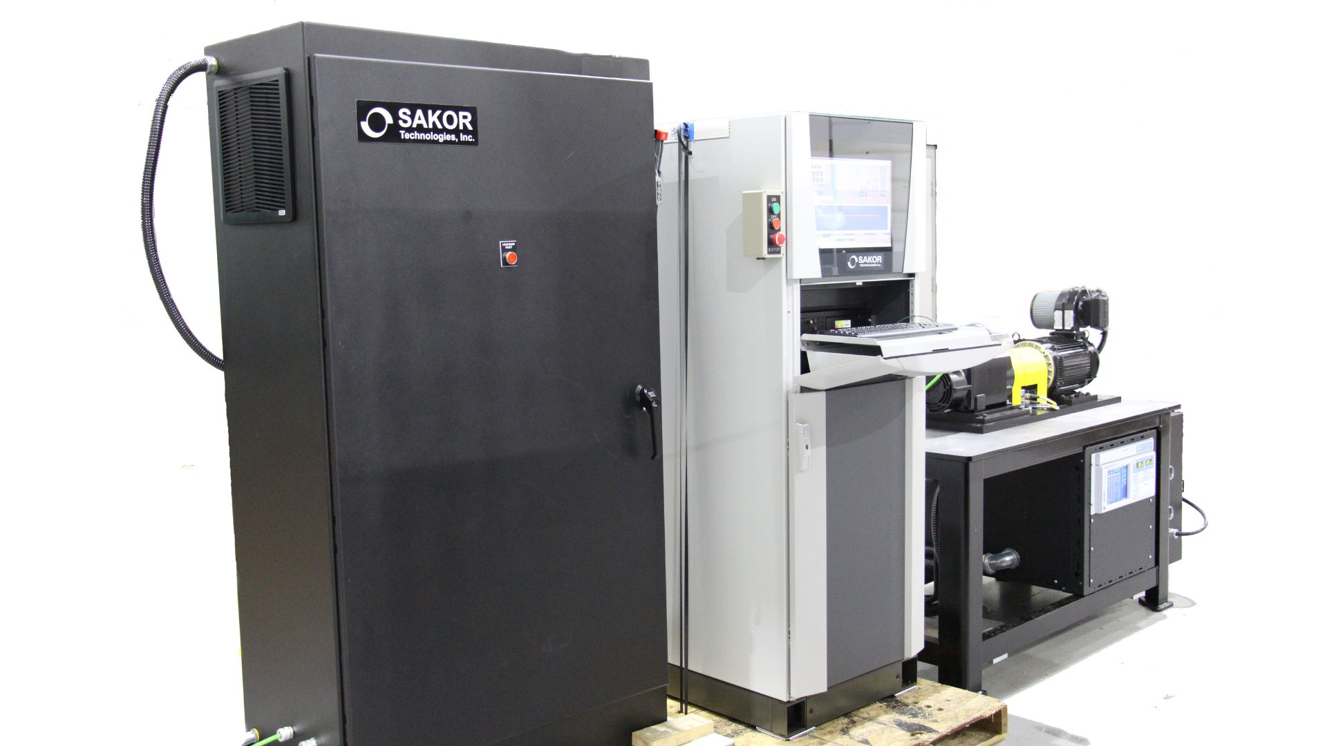Dynamometer line for testing electric motor efficiency.
