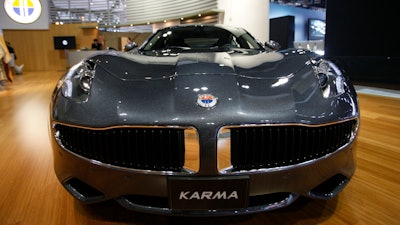 Fisker Automotive's Fisker Karma, a sports luxury plug-in hybrid car, is displayed at the 2010 Los Angeles Auto Show in Los Angeles, Cal, Nov. 18, 2010.