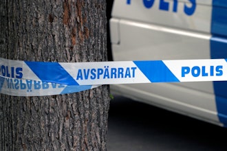 A Swedish police barricade.