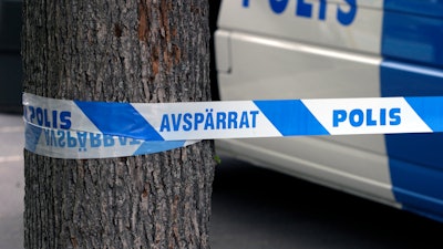 A Swedish police barricade.