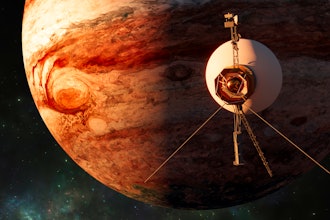 Voyager probe in exploration around the planet.