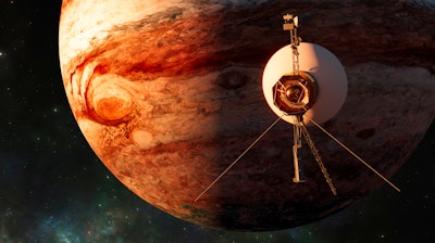 Voyager probe in exploration around the planet.