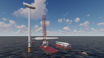 Rendering of the elevator style wind turbine assembly system from CLS Wind.