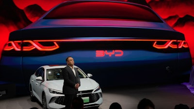 The BYD Qin L Dmi is unveiled during Auto China 2024 in Beijing, April 25, 2024.