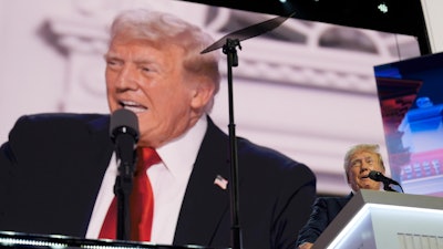Republican presidential candidate former President Donald Trump speaks at the 2024 Republican National Convention, July 18, 2024, in Milwaukee.