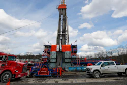 Work continues at a shale gas well drilling site in St. Mary's, Pa.