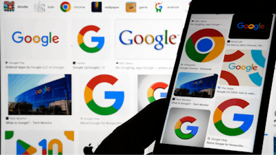 Various Google logos are displayed on a Google search, Monday, Sept. 11, 2023, in New York.
