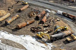 Cleanup continues, Feb. 24, 2023, at the site of a Norfolk Southern freight train derailment that happened on Feb. 3 in East Palestine, Ohio.