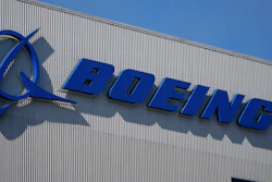 The Boeing logo is displayed at the company's factory Tuesday, Sept. 24, 2024, in Renton, Wash.