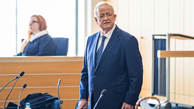 Former Volkswagen Group CEO Martin Winterkorn stands in a hall of the Braunschweig Regional Court in Brunswick, Germany, Tuesday, Sept. 3, 2024.