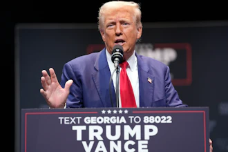Republican presidential nominee former President Donald Trump speaks about the tax code and manufacturing at the Johnny Mercer Theatre Civic Center, Tuesday, Sept. 24, 2024, in Savannah, Ga.