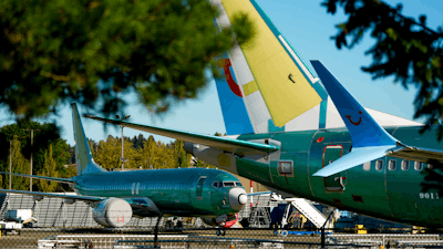 Unpainted Boeing 737 Max aircraft are seen on Sept. 24, 2024, at the company's facilities in Renton, Wash.