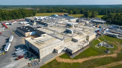 An aerial view of the Boar's Head processing plant that was tied to a deadly food poisoning outbreak, Aug. 29, 2024, Jarratt, Va.
