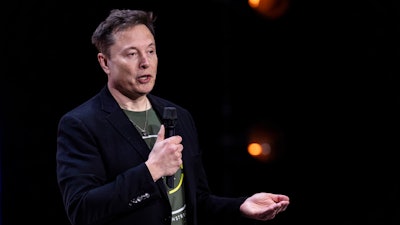 Elon Musk speaks at Life Center Church in Harrisburg, Pa., Saturday, Oct. 19, 2024.