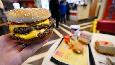 A McDonald's Double Quarter Pounder is shown on March 6, 2018, in Atlanta.