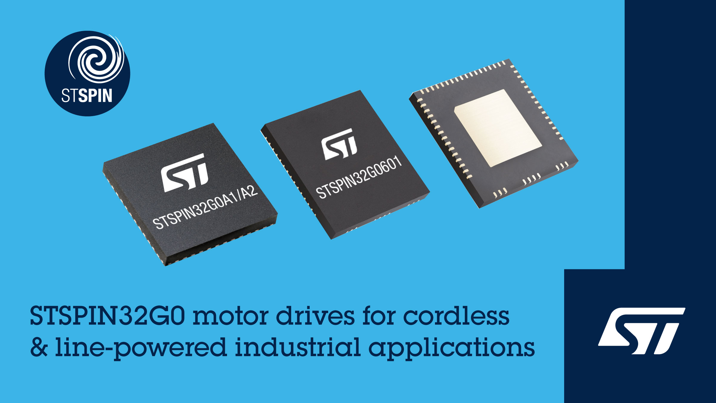The new STSPIN32G0 series of motor drivers.