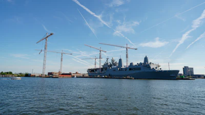 This June 20, 2022, photo shows the General Dynamics NASSCO Shipyard in Norfolk, Virginia.