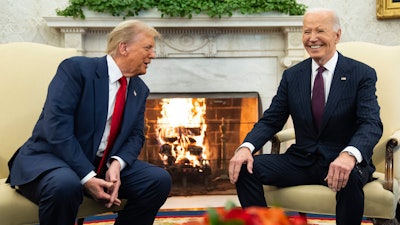 President Joe Biden meets with President-elect Donald Trump in the Oval Office of the White House, Wednesday, Nov. 13, 2024, in Washington.