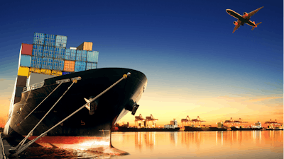 Container Ship At Port And Cargo Plane 000071988275 Large