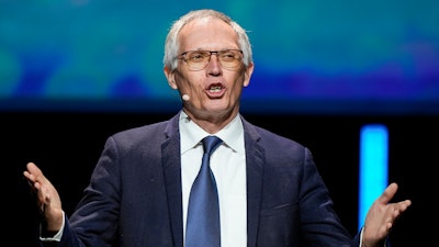 CEO Stellantis Carlos Tavares speaks during the Paris Automotive Summit on the sideline of the Paris Auto Show, in Paris, Oct. 15, 2024.