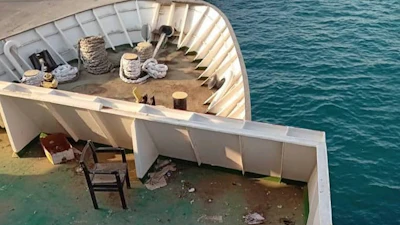 This photo provided by Abdul Nasser Saleh shows the deck of the cargo ship Al-Maha, abandoned by its owners, at the seaport of Jeddah, Saudi Arabia, in January 2024. Saleh lived and worked on the Al-Maha for nearly a decade without pay.