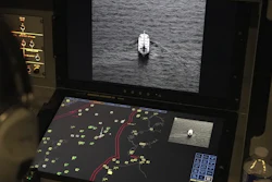 Crew members aboard a French Navy Atlantique 2 surveillance plane patrolling Thursday, Jan. 23, 2025, over the Baltic Sea as part of the NATO military alliance's 'Baltic Sentry' mission to protect undersea cables and pipelines from sabotage watch one of the onboard monitors showing images from the aircraft's cameras of a ship navigating on the Baltic.