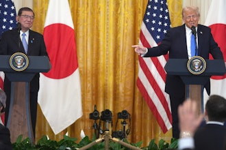 President Donald Trump answers questions during a news conference with Japan's Prime Minister Shigeru Ishiba at the White House, Friday, Feb. 7, 2025, in Washington.
