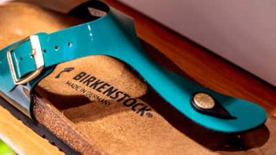 A Birkenstock sandal is pictured in Birkenstock store in Frankfurt, Germany, Oct. 4, 2023.