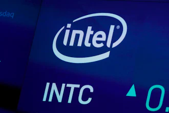 In this Oct. 1, 2019, file photo the symbol for Intel appears on a screen at the Nasdaq MarketSite, in New York.