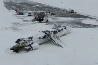 This image taken from video released by the Transportation Safety Board of Canada on Wednesday, Feb. 19, 2025, shows the crashed plane of Delta flight 4819 at Toronto Pearson International Airport, in Mississauga, Ontario, on Tuesday, Feb. 18.