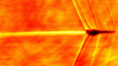 Schlieren photo of the XB-1 breaking the sound barrier.
